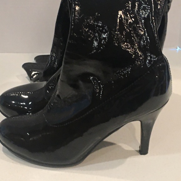 Bewitching Sexy Black Thigh High Patent Vinyl High Heel Boots Spirit Halloween - Picture 14 of 16